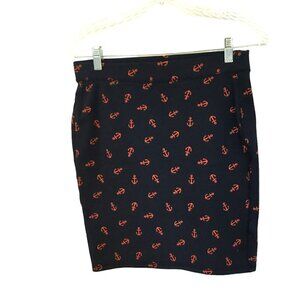 Old Navy Mini Skirt Women's Small Pull-On Pencil Stretchy Navy Blue Red Anchors